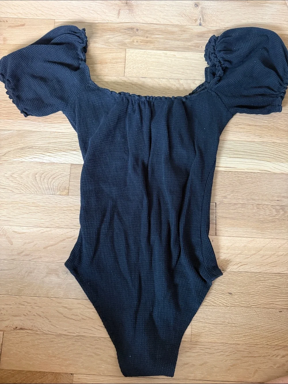 Topshop Black Puff Sleeve One-Piece Bodysuit
